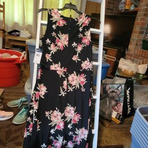 Chaps black with pink floral dress